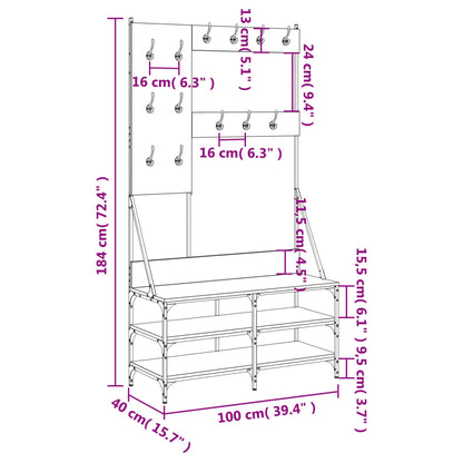 Clothes Rack with Shoe Storage Smoked Oak 100x40x184 cm