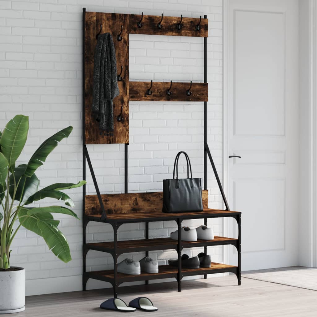 Clothes Rack with Shoe Storage Smoked Oak 100x40x184 cm