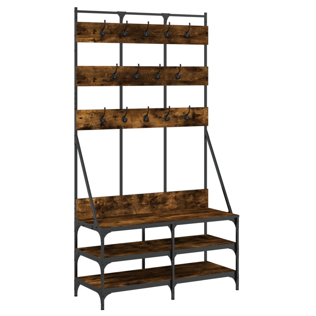 Clothes Rack with Shoe Storage Smoked Oak 100x40x184 cm