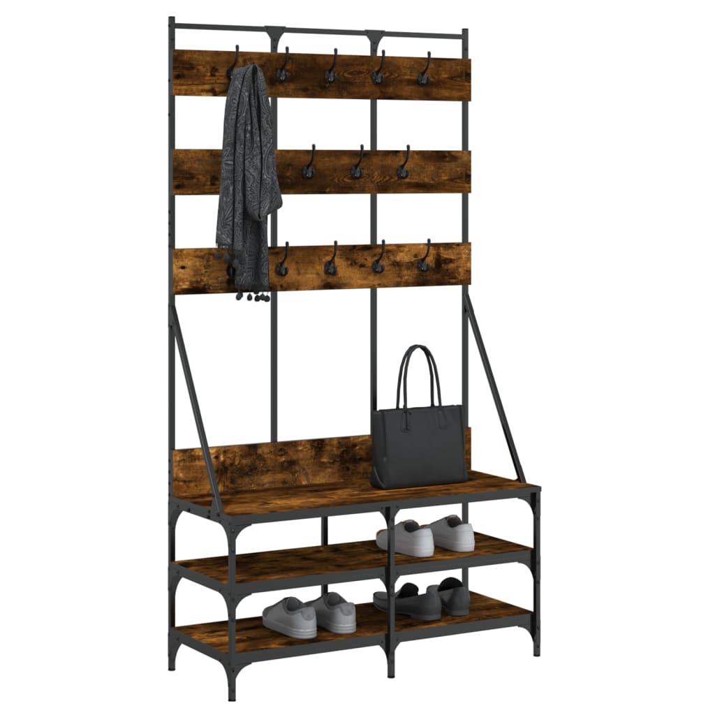 Clothes Rack with Shoe Storage Smoked Oak 100x40x184 cm