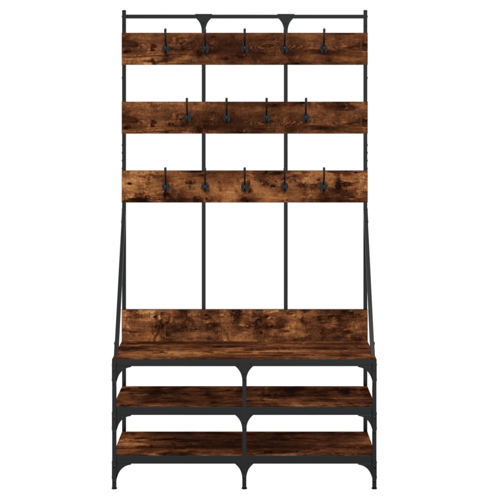 Clothes Rack with Shoe Storage Smoked Oak 100x40x184 cm