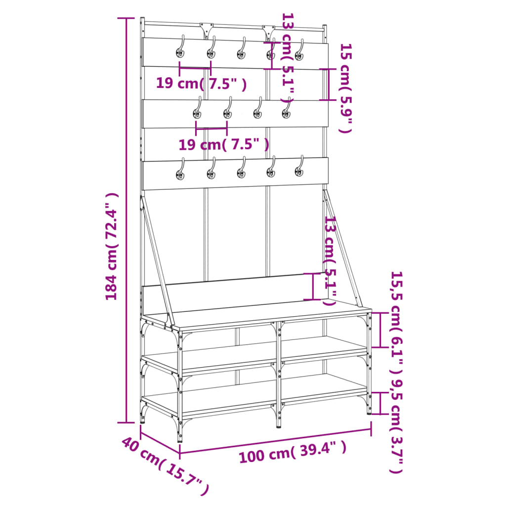 Clothes Rack with Shoe Storage Smoked Oak 100x40x184 cm