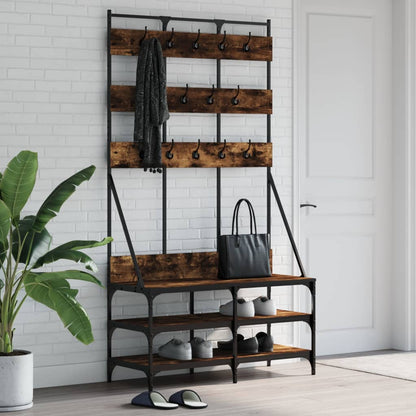 Clothes Rack with Shoe Storage Smoked Oak 100x40x184 cm