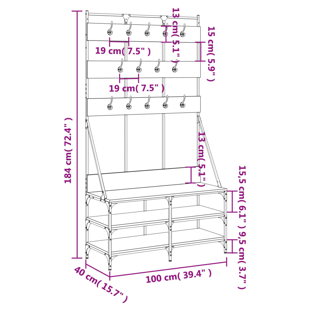 Clothes Rack with Shoe Storage Grey Sonoma 100x40x184 cm