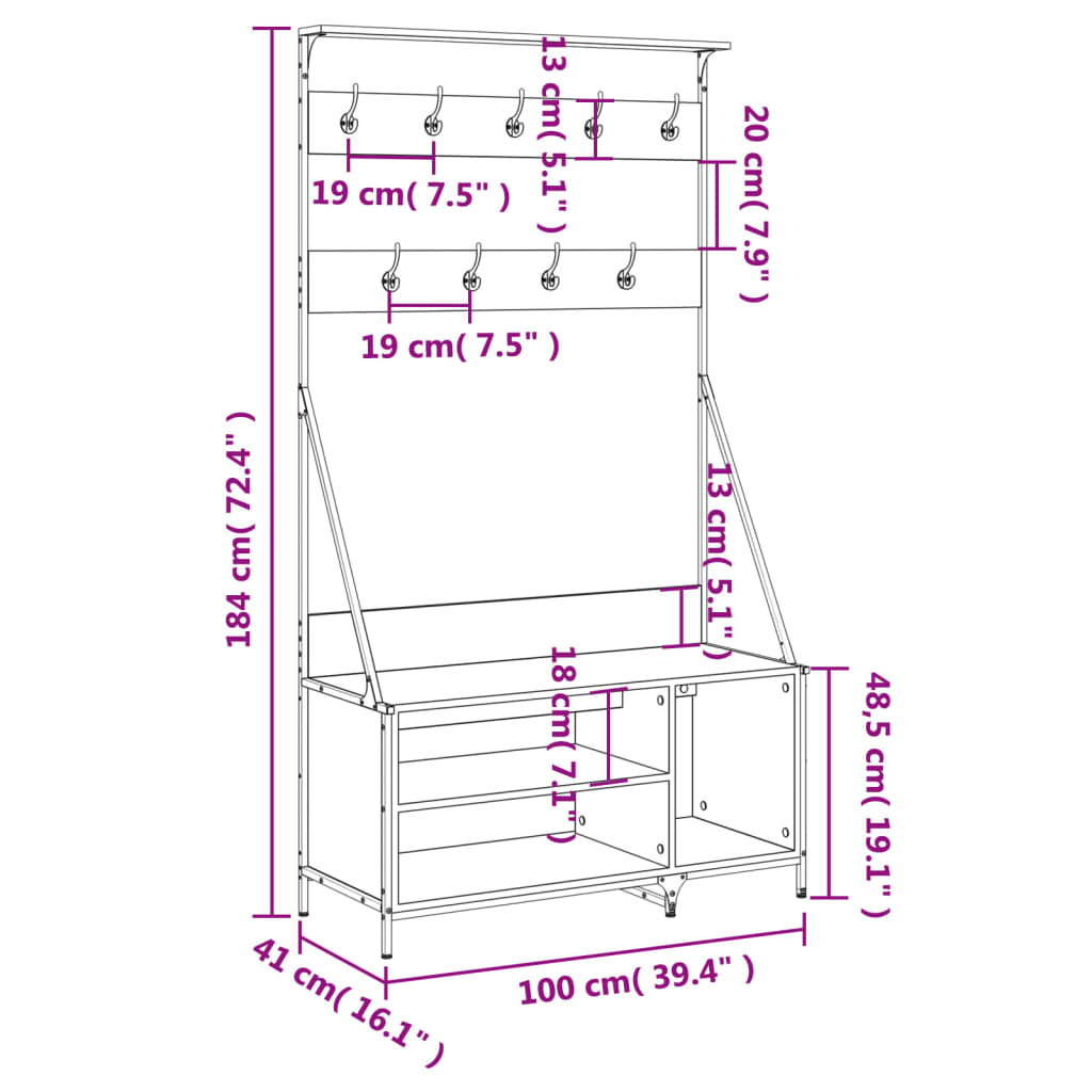 Clothes Rack with Shoe Storage Sonoma Oak 100x41x184 cm