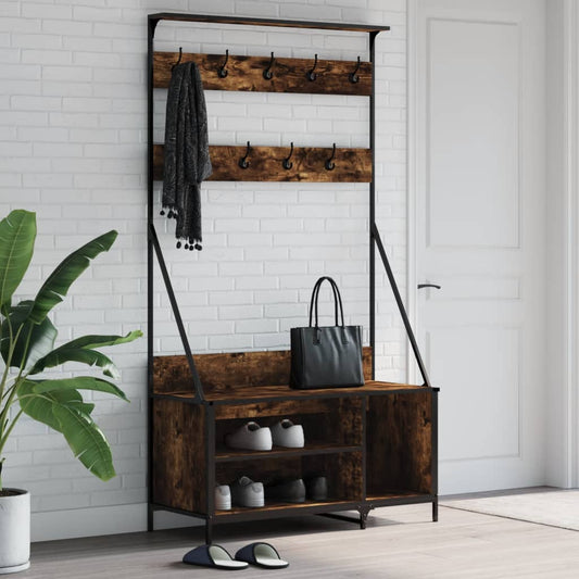 Clothes Rack with Shoe Storage Smoked Oak 100x41x184 cm