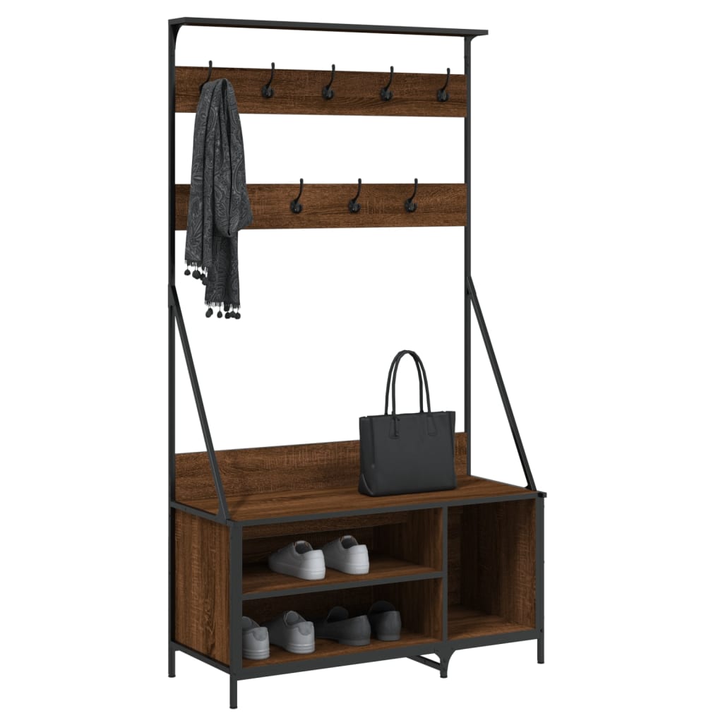 Clothes Rack with Shoe Storage Brown Oak 100x41x184 cm