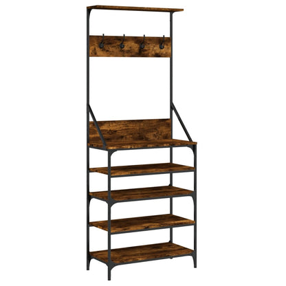 Clothes Rack with Shoe Storage Smoked Oak 70x34x184 cm