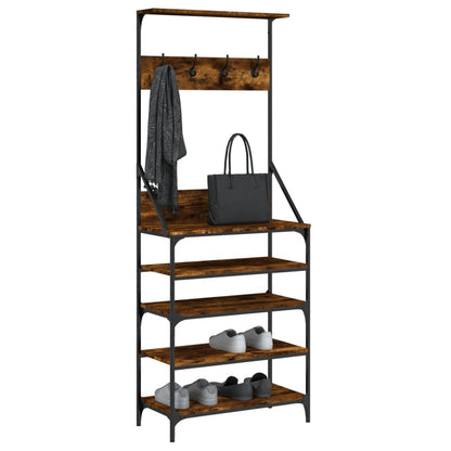 Clothes Rack with Shoe Storage Smoked Oak 70x34x184 cm