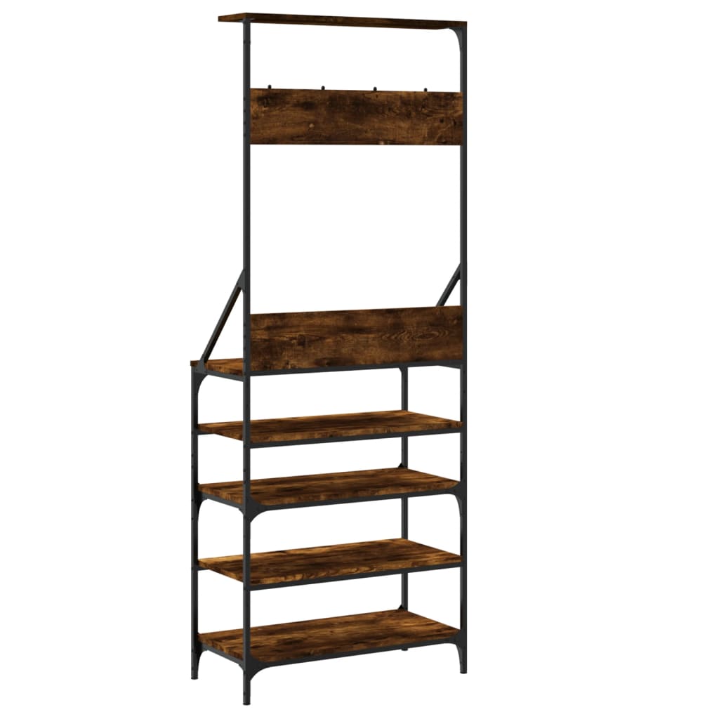 Clothes Rack with Shoe Storage Smoked Oak 70x34x184 cm