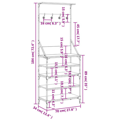 Clothes Rack with Shoe Storage Smoked Oak 70x34x184 cm