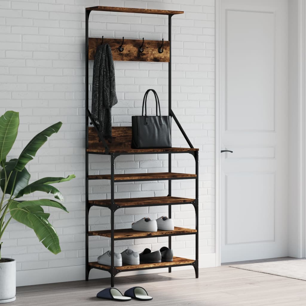 Clothes Rack with Shoe Storage Smoked Oak 70x34x184 cm