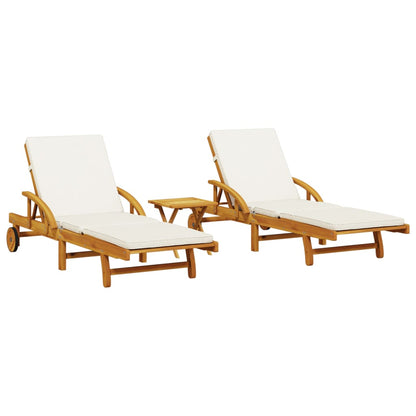 Sun Loungers 2 pcs with Table Solid Wood Acacia