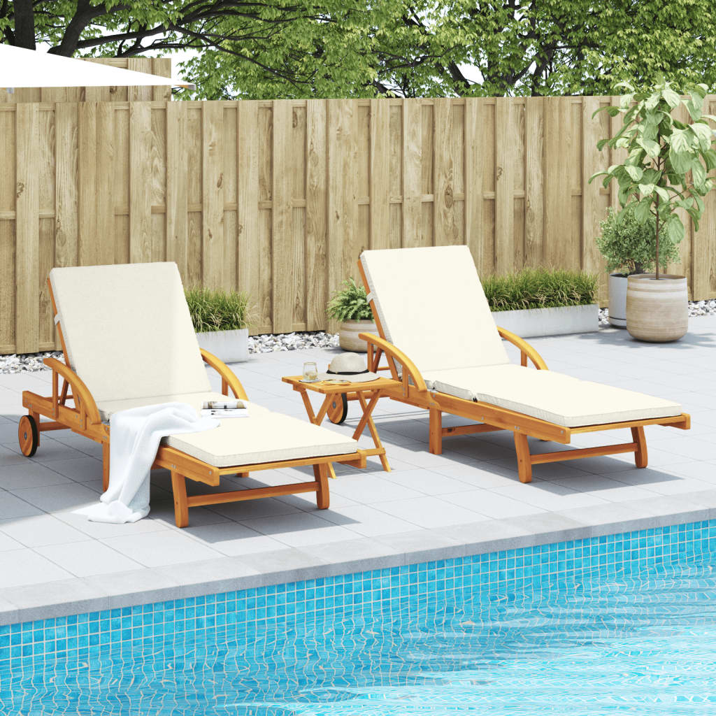 Sun Loungers 2 pcs with Table Solid Wood Acacia