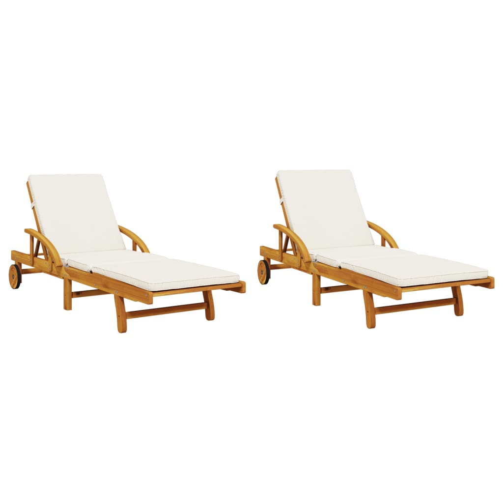 Sun Loungers 2 pcs with Table Solid Wood Acacia