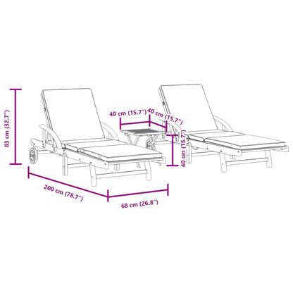 Sun Loungers 2 pcs with Table Solid Wood Acacia