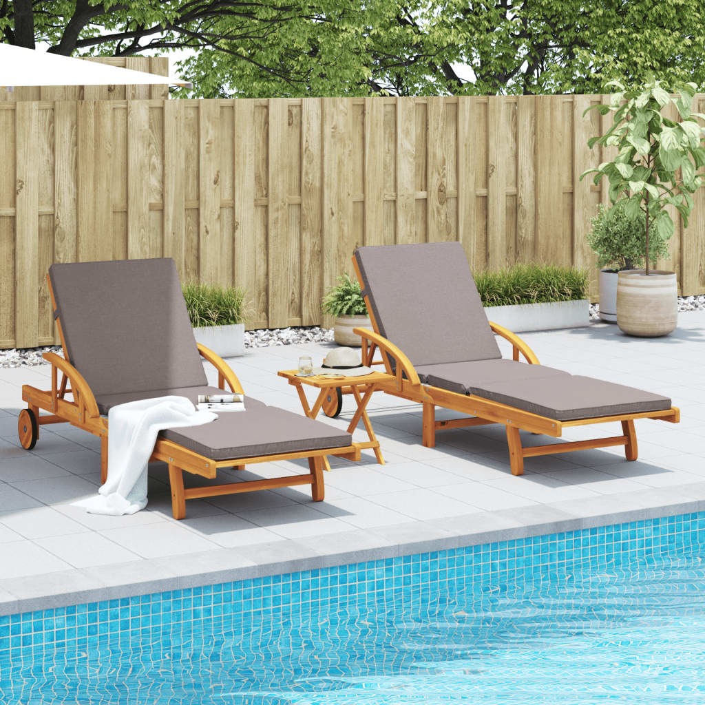 Sun Loungers 2 pcs with Table Solid Wood Acacia