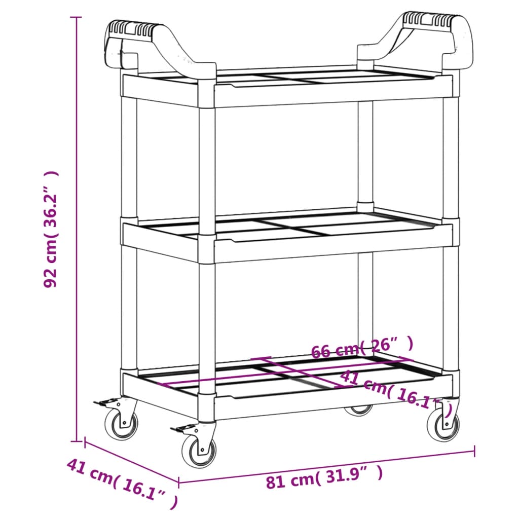 3-Tier Trolley Black 81x41x92 cm Aluminium