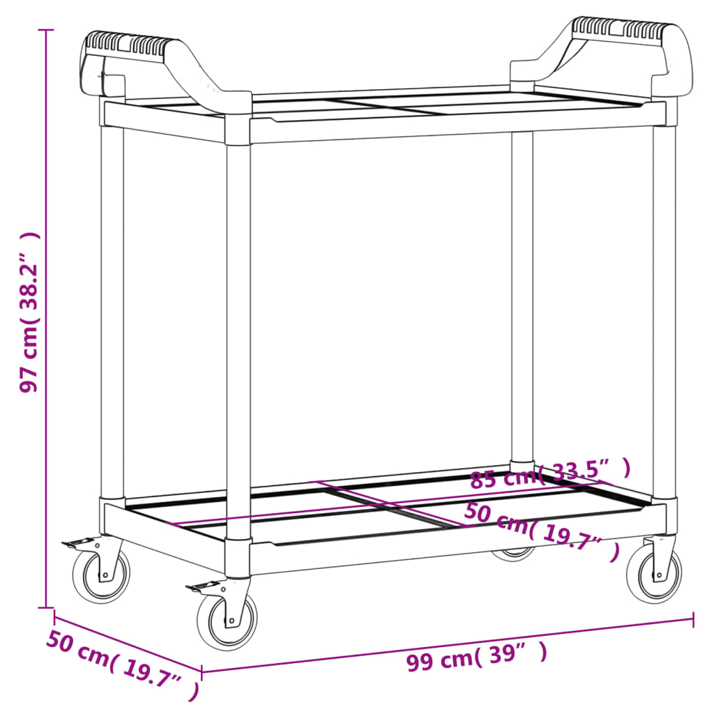 2-Tier Trolley Black 99x50x97 cm Aluminium