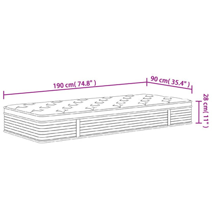 Pocket Spring Mattress Medium Plus 90x190 cm Single Size