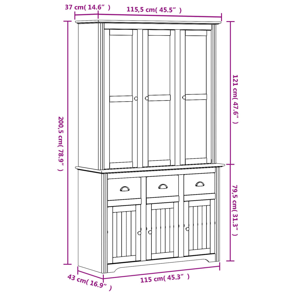 Highborad "BODO" White 115.5x43x200.5 cm Solid Wood Pine