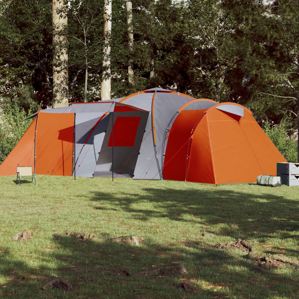 Camping Tent 12 Persons Grey&Orange 840x720x200 cm 185T Taffeta