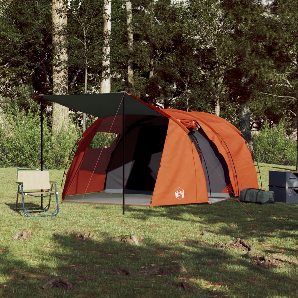 Camping Tent Tunnel 4-Person Grey and Orange Waterproof