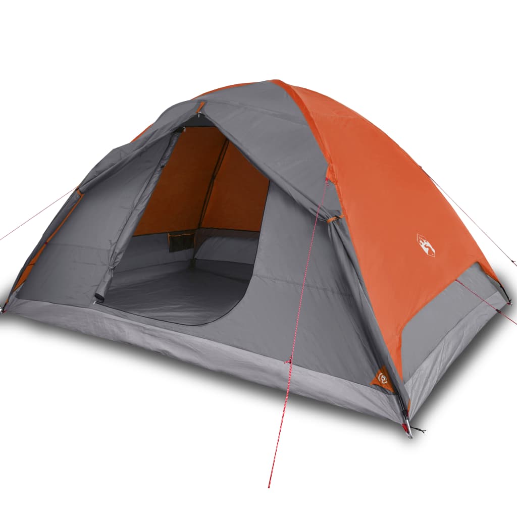 Camping Tent 6 Persons Grey&Orange 348x340x190 cm 190T Taffeta