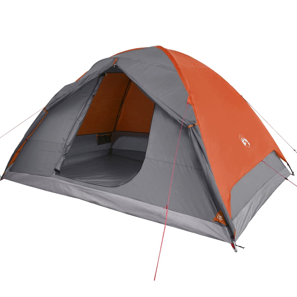 Camping Tent 6 Persons Grey&Orange 348x340x190 cm 190T Taffeta