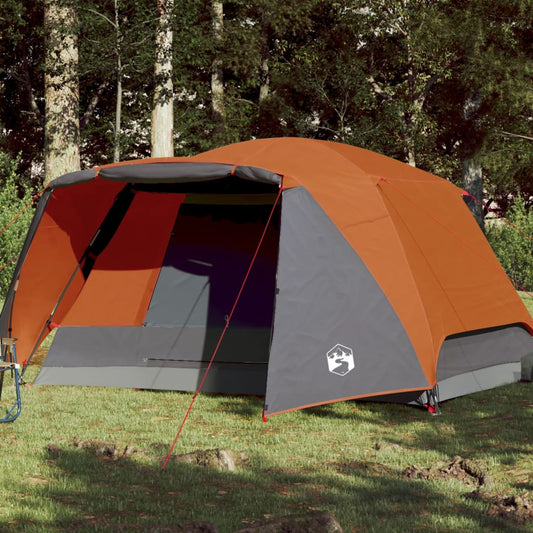 Family Tent with Porch 6-Person Grey and Orange Waterproof