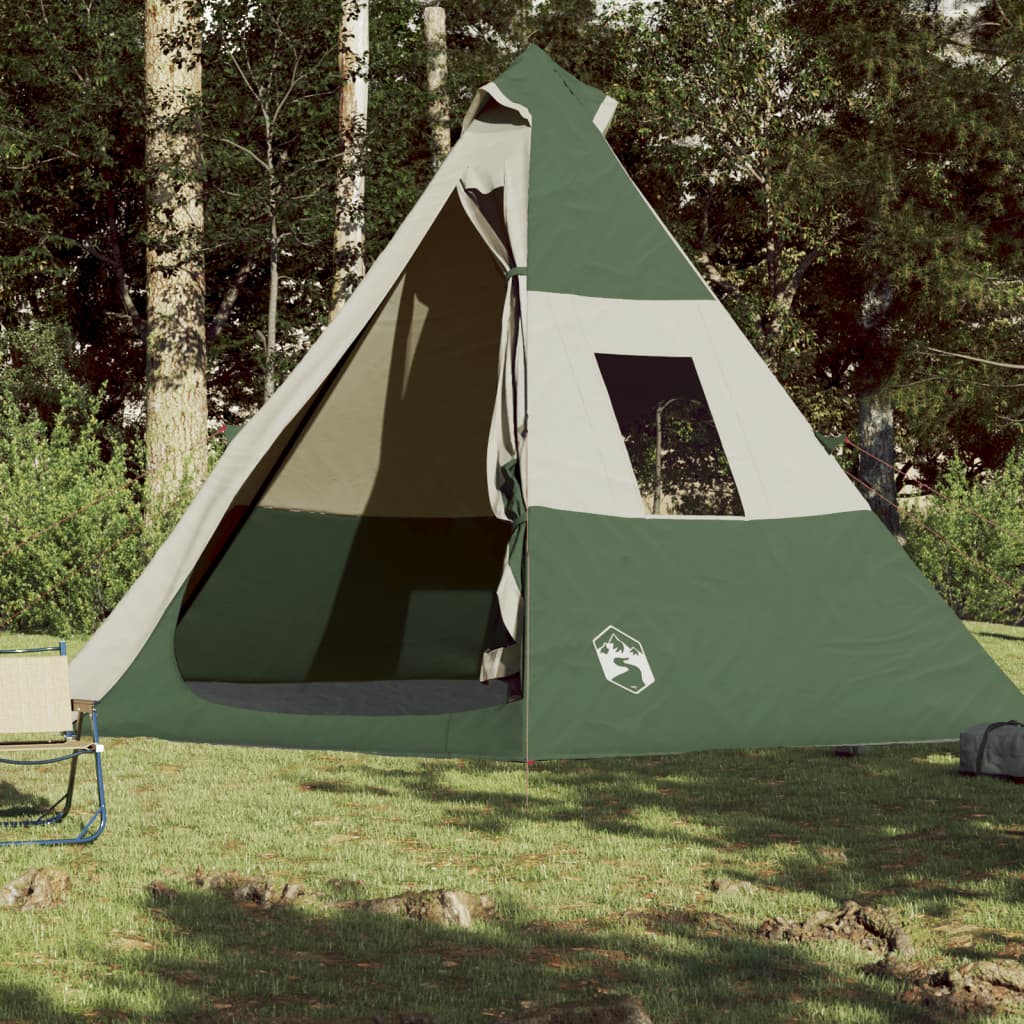 Camping Tent 7 Persons Green 350x350x280 cm 185T Taffeta