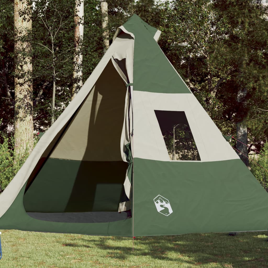 Camping Tent 7 Persons Green 350x350x280 cm 185T Taffeta