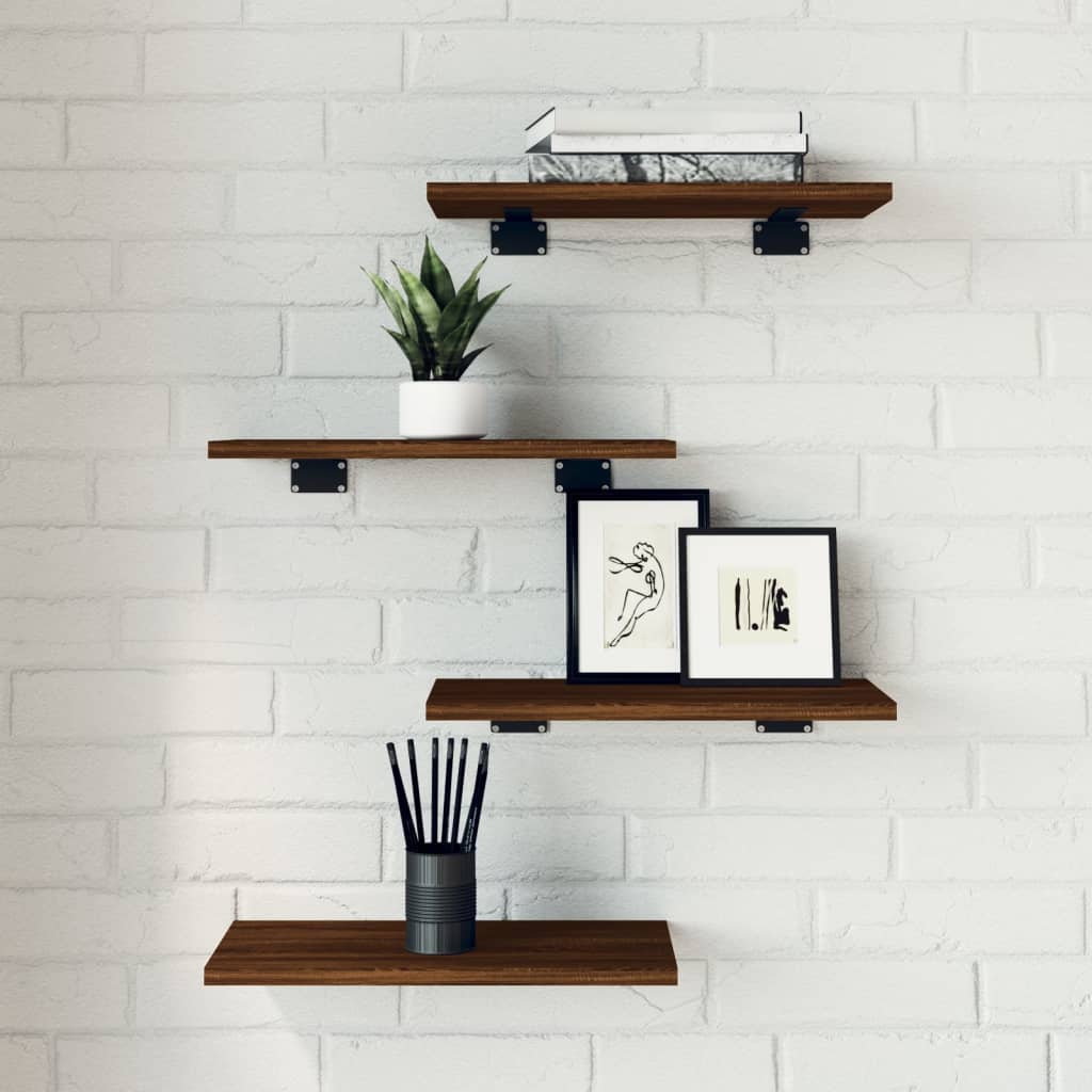 Wall Shelves 4 pcs Brown Oak 40x20x1.5 cm Engineered Wood