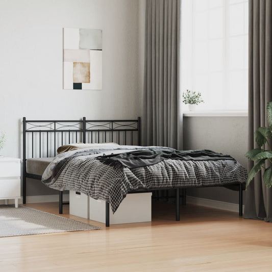 Metal Bed Frame without Mattress with Headboard Black 135x190 cm Double