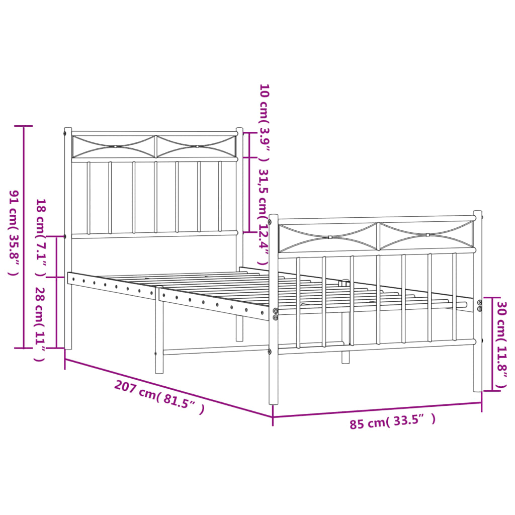 Metal Bed Frame without Mattress with Footboard White 80x200 cm