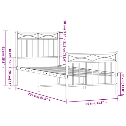 Metal Bed Frame without Mattress with Footboard White 80x200 cm