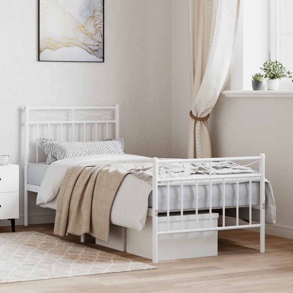 Metal Bed Frame without Mattress with Footboard White 80x200 cm