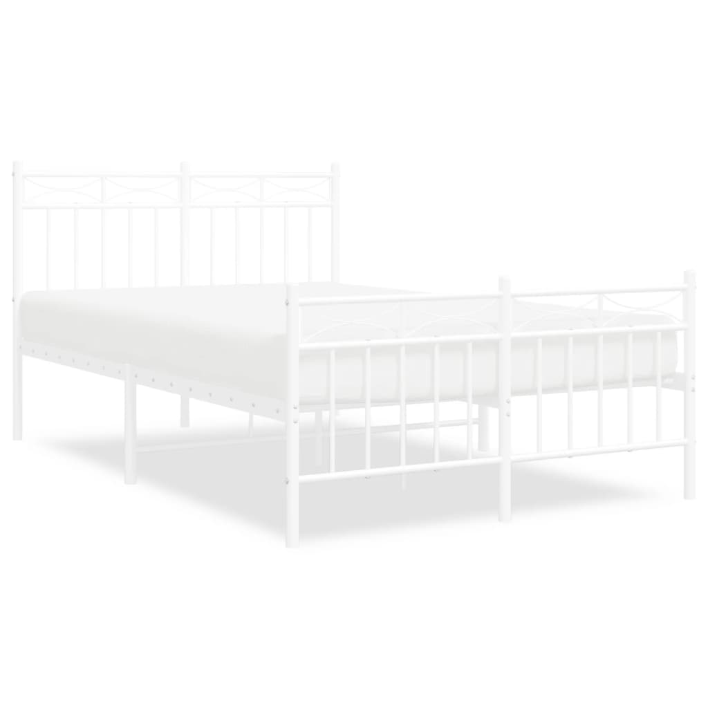 Metal Bed Frame without Mattress with Footboard White 120x190 cm Small Double