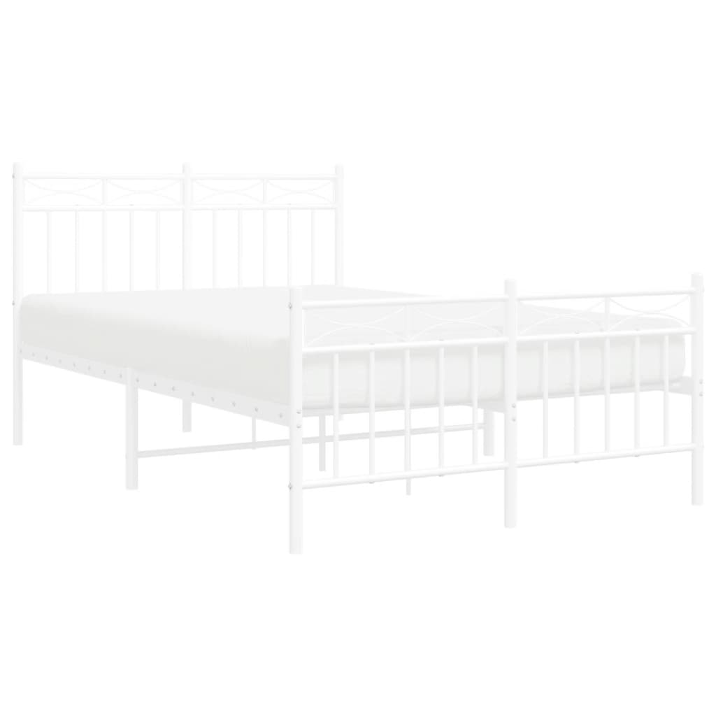 Metal Bed Frame without Mattress with Footboard White 120x190 cm Small Double