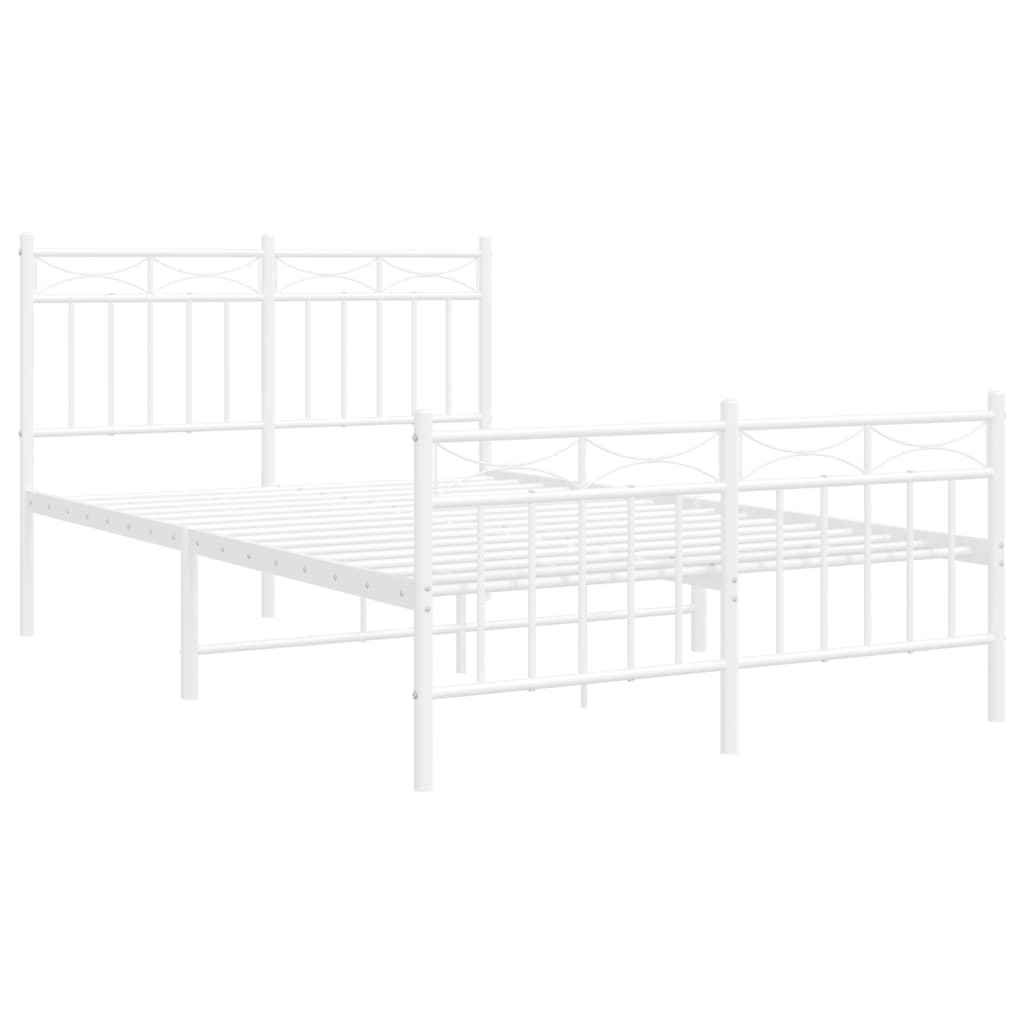 Metal Bed Frame without Mattress with Footboard White 120x190 cm Small Double