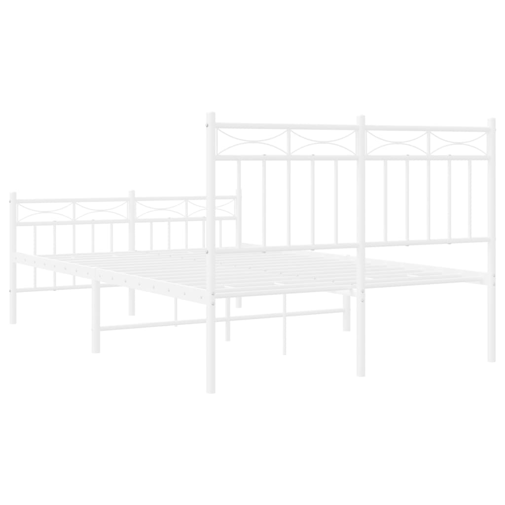 Metal Bed Frame without Mattress with Footboard White 120x190 cm Small Double