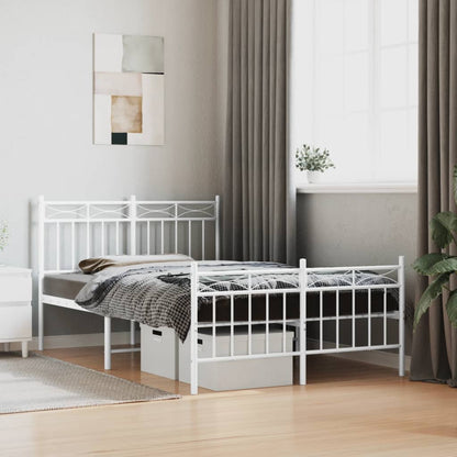 Metal Bed Frame without Mattress with Footboard White 120x190 cm Small Double