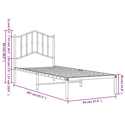 Metal Bed Frame without Mattress with Headboard Black 90x200cm