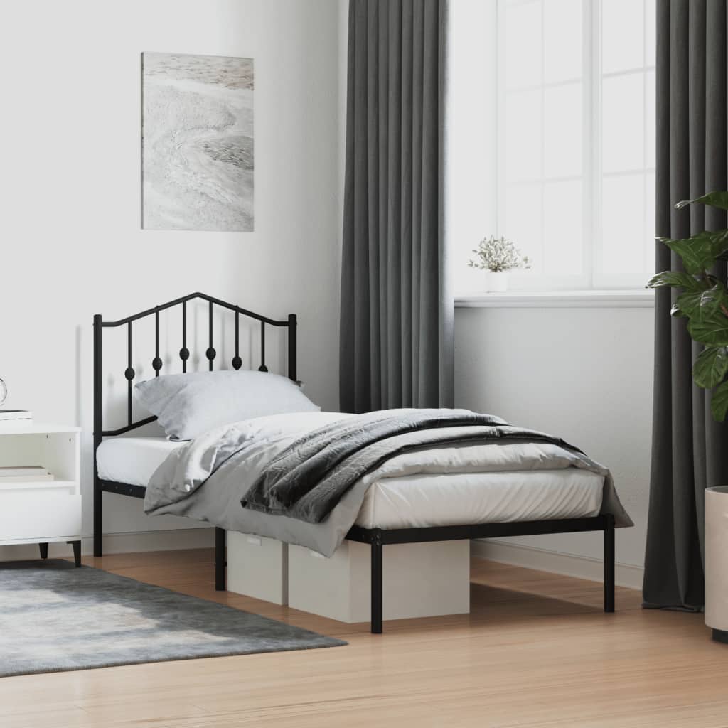 Metal Bed Frame without Mattress with Headboard Black 90x200cm