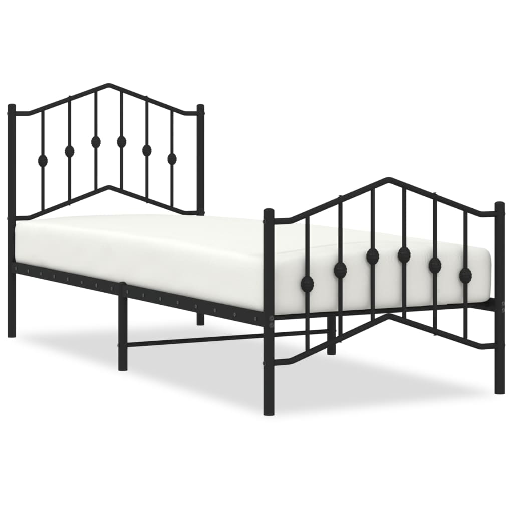 Metal Bed Frame without Mattress with Footboard Black 80x200 cm