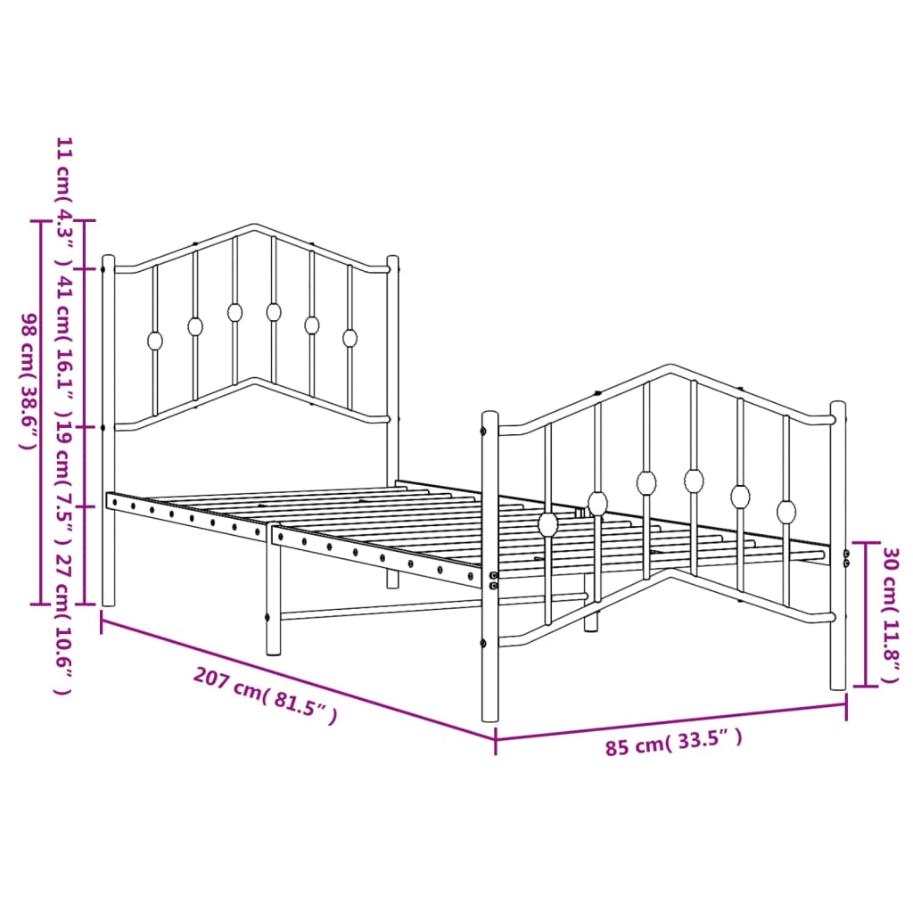 Metal Bed Frame without Mattress with Footboard Black 80x200 cm