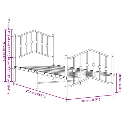 Metal Bed Frame without Mattress with Footboard Black 80x200 cm