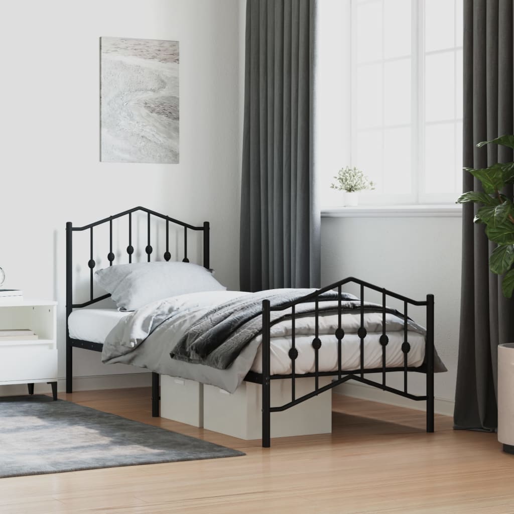 Metal Bed Frame without Mattress with Footboard Black 80x200 cm