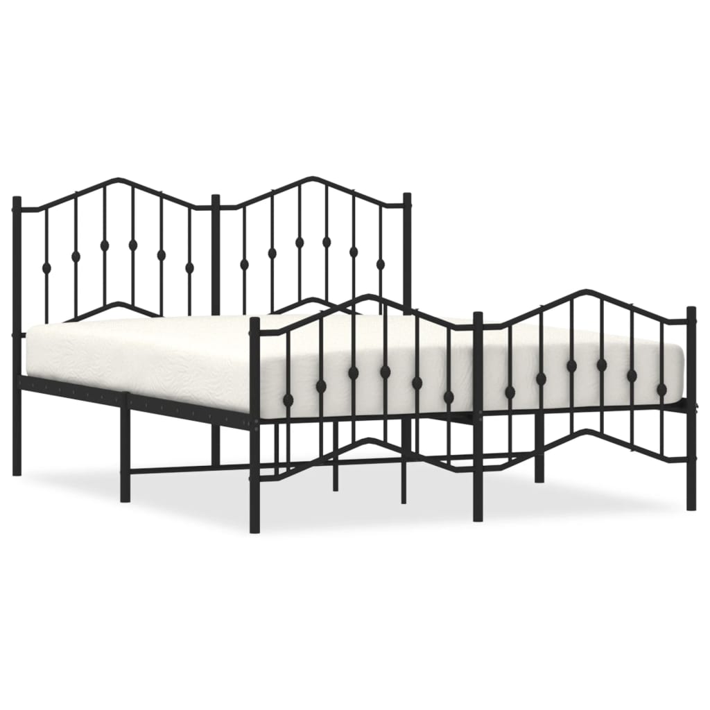 Metal Bed Frame without Mattress with Footboard Black 140x190 cm