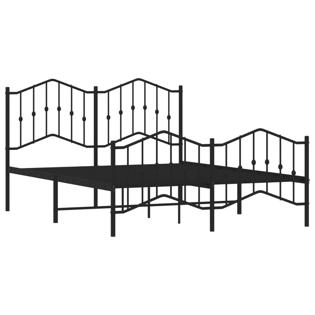 Metal Bed Frame without Mattress with Footboard Black 140x190 cm